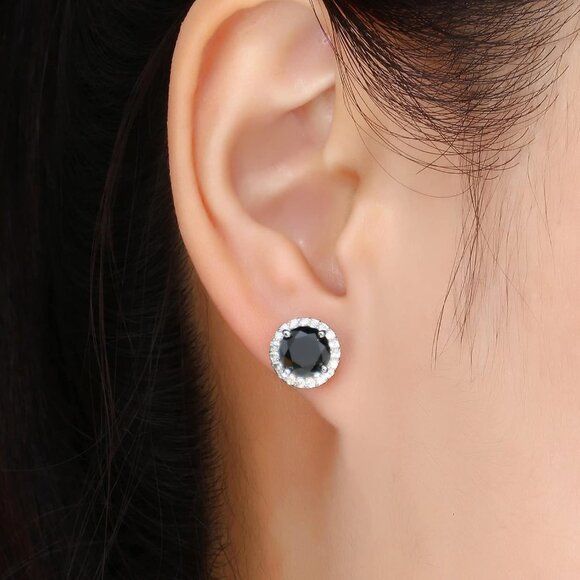 Women's Round Black Birthstone Elegant Mall Dainty Halo Cubic Zirconia Earring - Picture 3 of 6